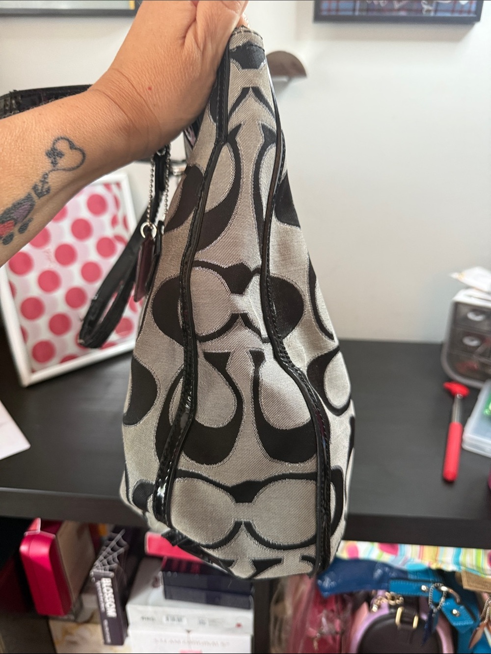Coach Poppy Signature Metallic Hallie Tote - Picture 4 of 17